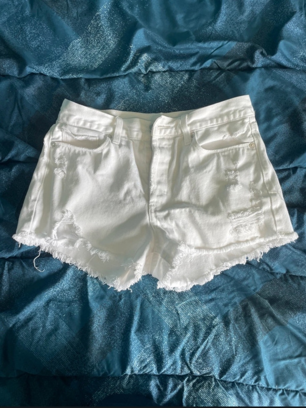 Blank NYC White Distressed Frayed Hem Denim Shorts Size 27